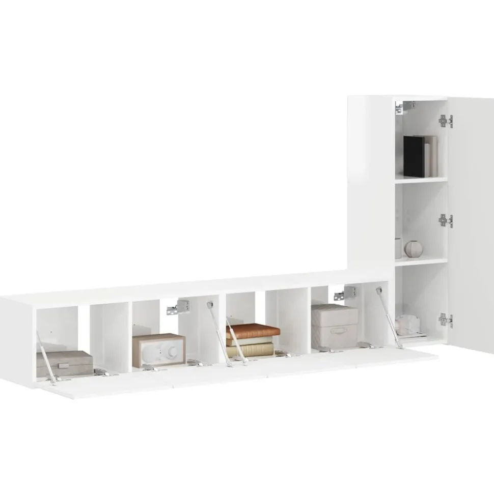 vidaXL Tv-meubelset Wandgemonteerd 3 pcs Hoogglans wit Bewerkt hout