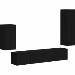 vidaXL Tv-meubelset Wandgemonteerd 4 pcs Zwart Bewerkt hout