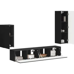 vidaXL Tv-meubelset Wandgemonteerd 4 pcs Zwart Bewerkt hout