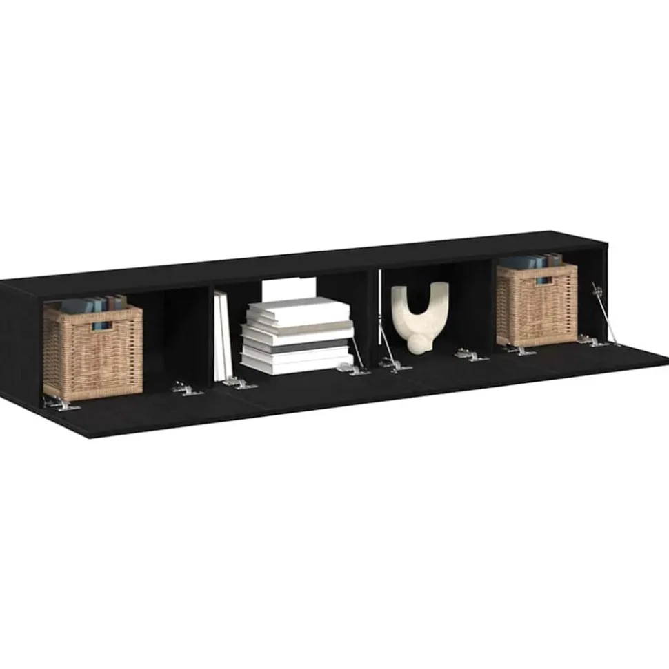 vidaXL Tv-meubelset Wandgemonteerd 2 pcs Zwart Eiken Bewerkt hout