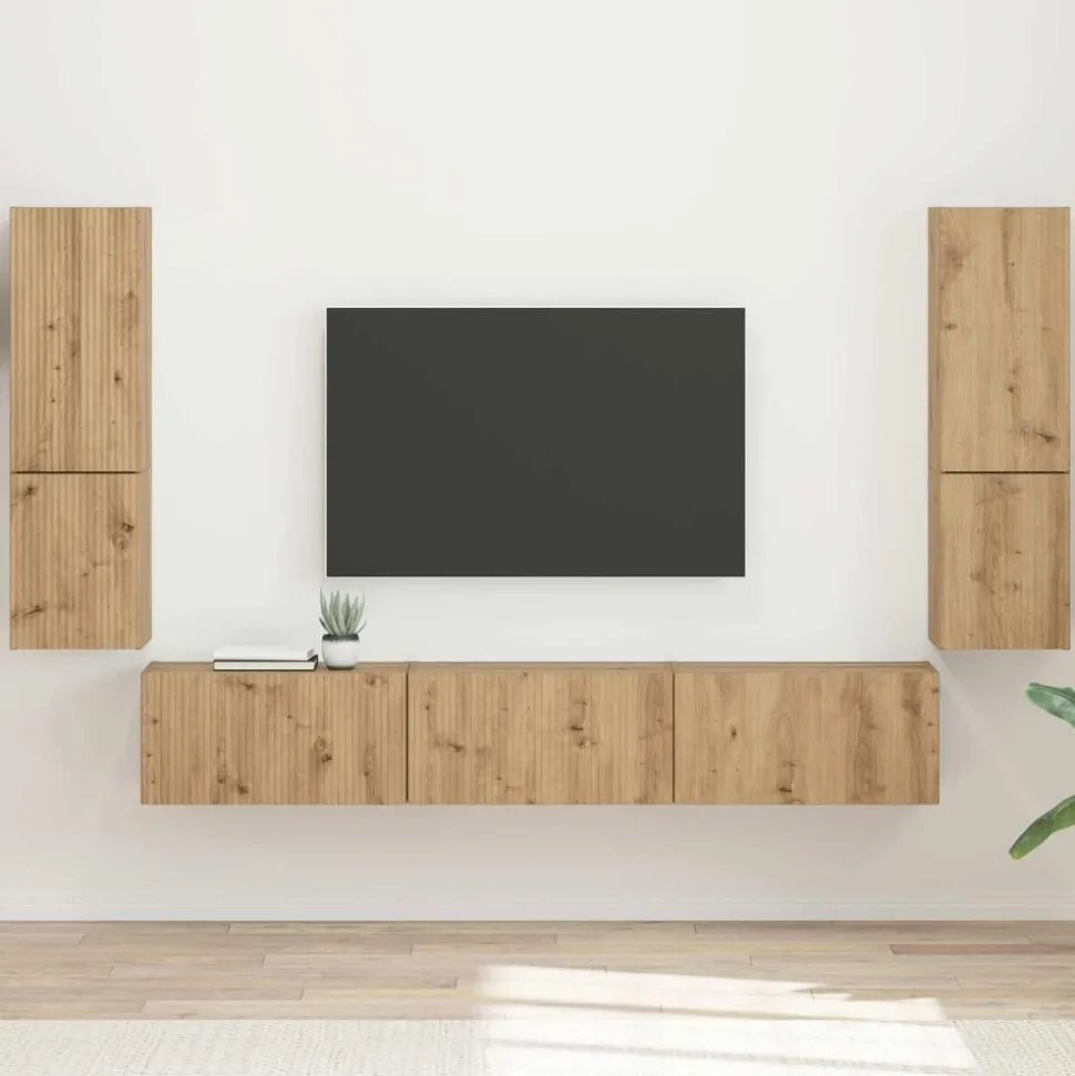 vidaXL Tv-meubelset Wandgemonteerd 4 pcs Artisan Eiken Bewerkt hout