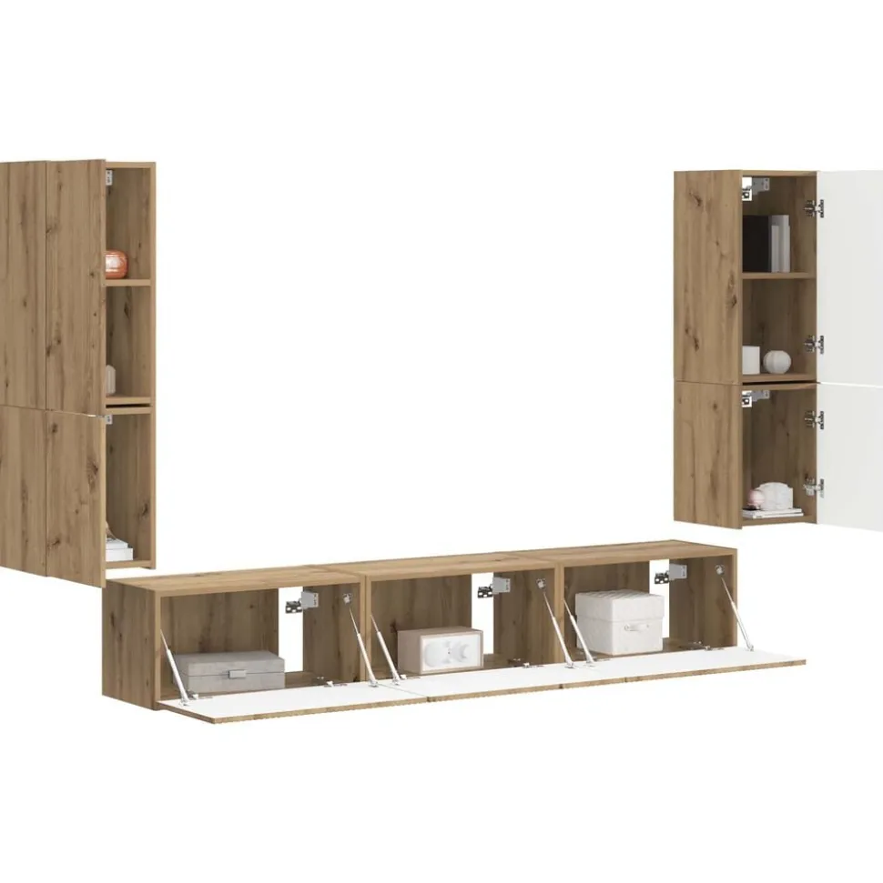vidaXL Tv-meubelset Wandgemonteerd 4 pcs Artisan Eiken Bewerkt hout