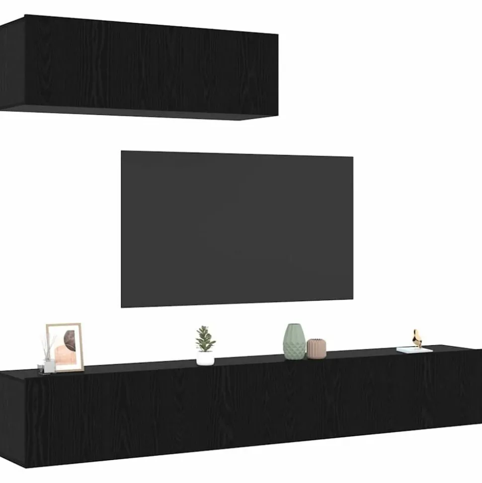 vidaXL Tv-meubelset Wandgemonteerd 3 pcs Zwart Eiken Bewerkt hout