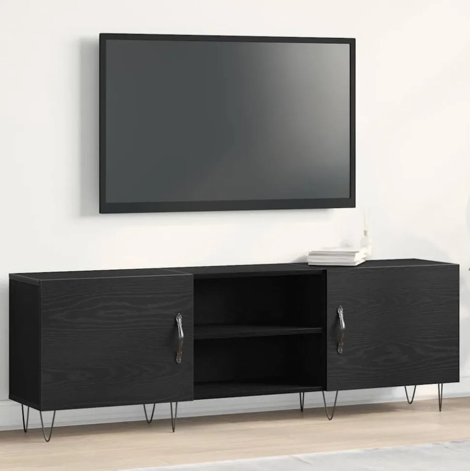 vidaXL Tv-meubelset Zwart Eiken 150 x 30 x 50 cm Bewerkt hout