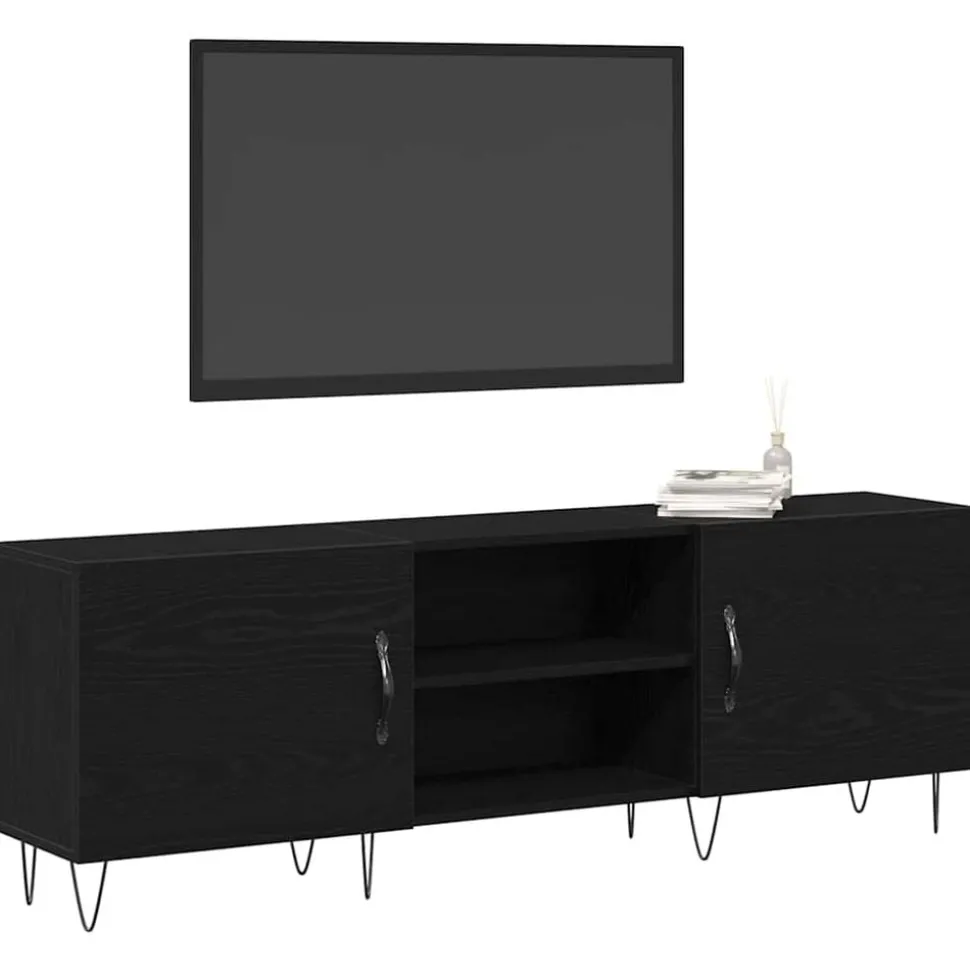 vidaXL Tv-meubelset Zwart Eiken 150 x 30 x 50 cm Bewerkt hout