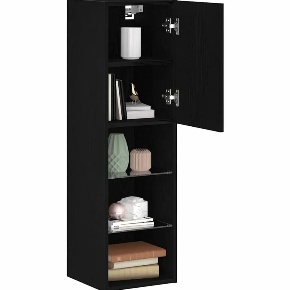 vidaXL Tv-meubelset Zwart Eiken 30,5 x 30 x 102 cm Bewerkt hout