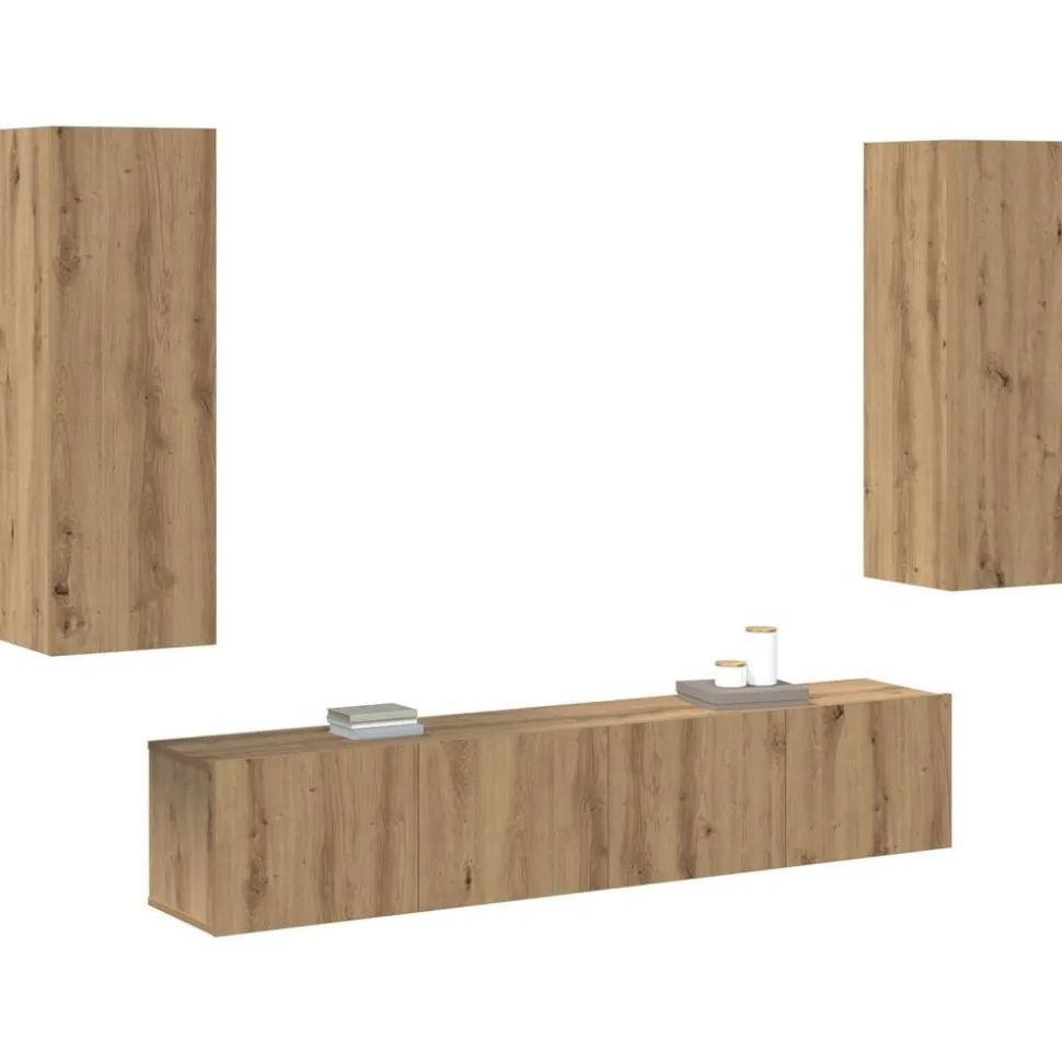 vidaXL Tv-wandkasten 4 st bewerkt hout artisanaal eikenkleurig