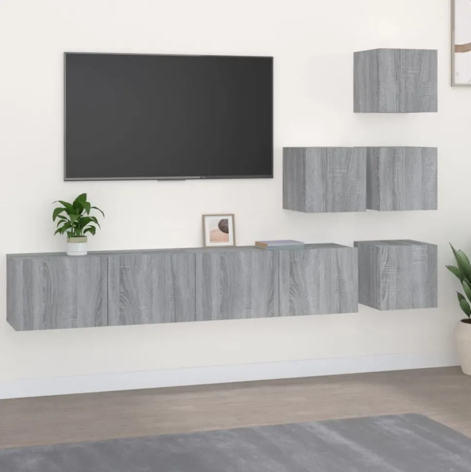 vidaXL Tv-wandmeubel bewerkt hout grijs sonoma eikenkleurig