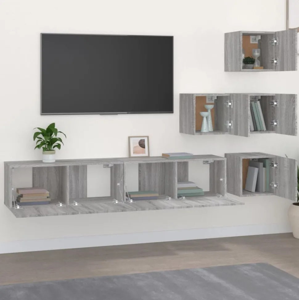 vidaXL Tv-wandmeubel bewerkt hout grijs sonoma eikenkleurig