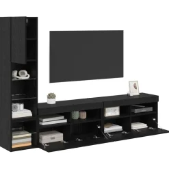vidaXL TV-wandmeubel met LED 4 pcs Zwart Eiken Bewerkt hout