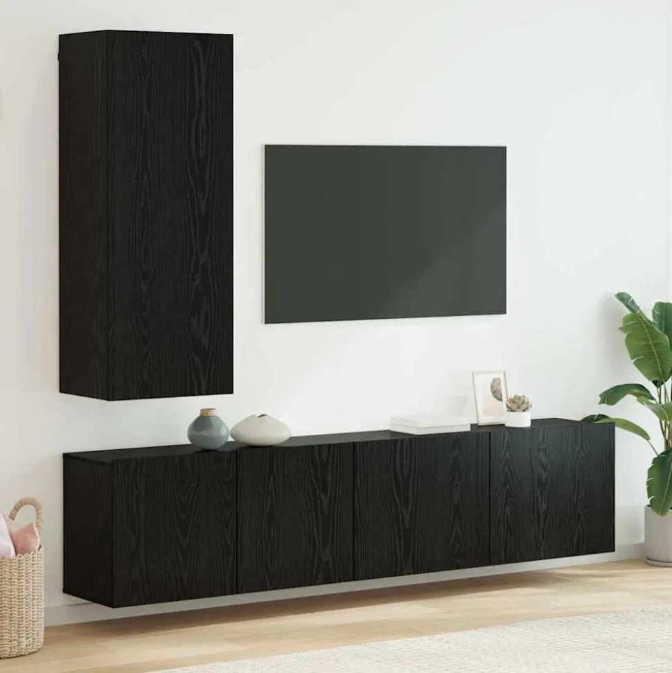 vidaXL TV-wandmeubel Wandgemonteerd 5 pcs Zwart eiken Bewerkt hout