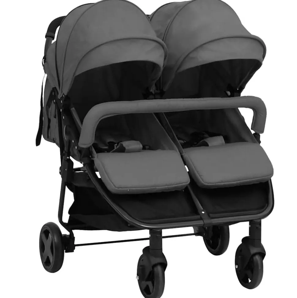 vidaXL Tweelingbuggy staal donkergrijs en zwart