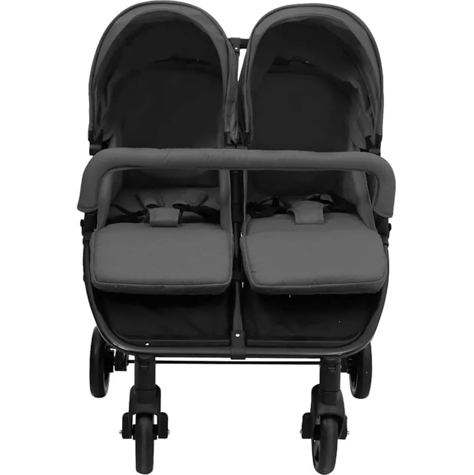vidaXL Tweelingbuggy staal donkergrijs en zwart