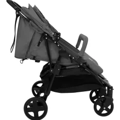 vidaXL Tweelingbuggy staal donkergrijs en zwart