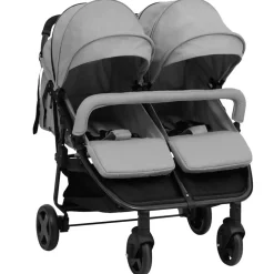 vidaXL Tweelingbuggy staal lichtgrijs en zwart