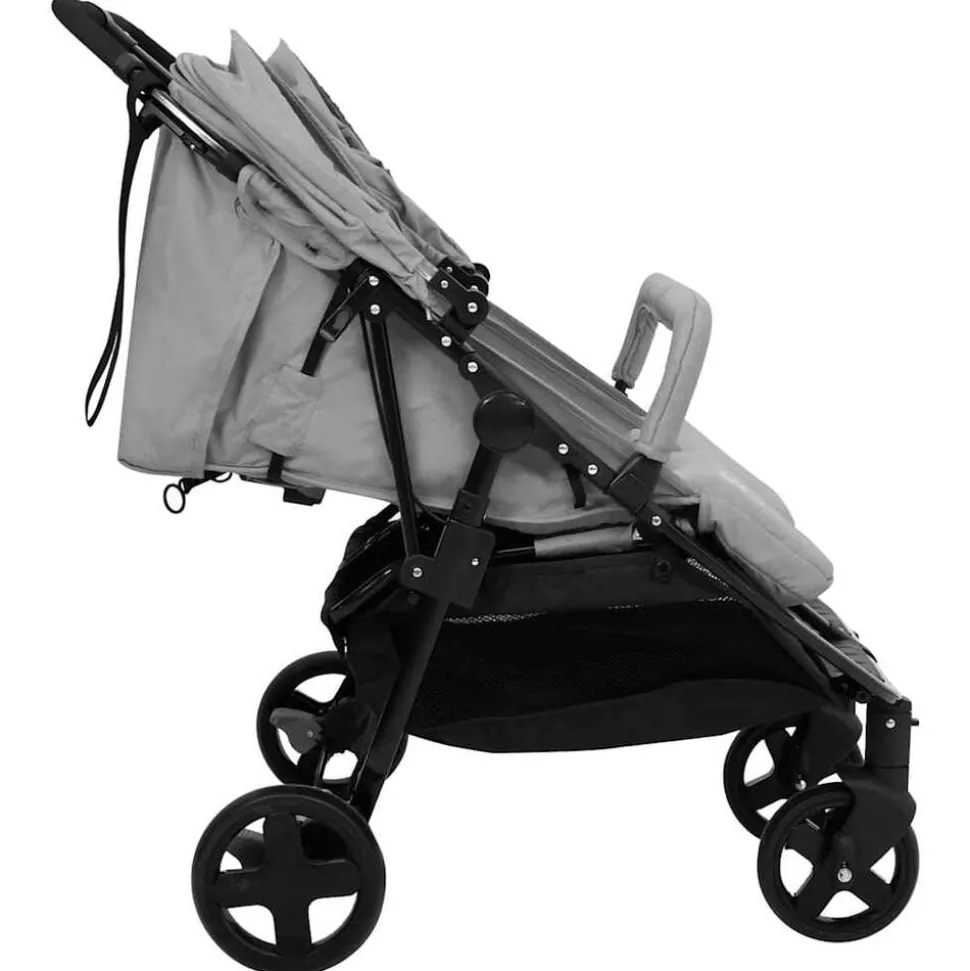 vidaXL Tweelingbuggy staal lichtgrijs en zwart