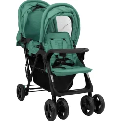 vidaXL Tweelingkinderwagen tandem staal groen