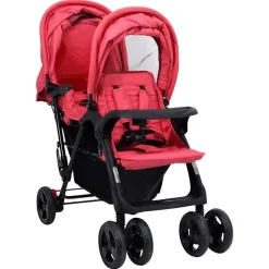 vidaXL Tweelingkinderwagen tandem staal rood