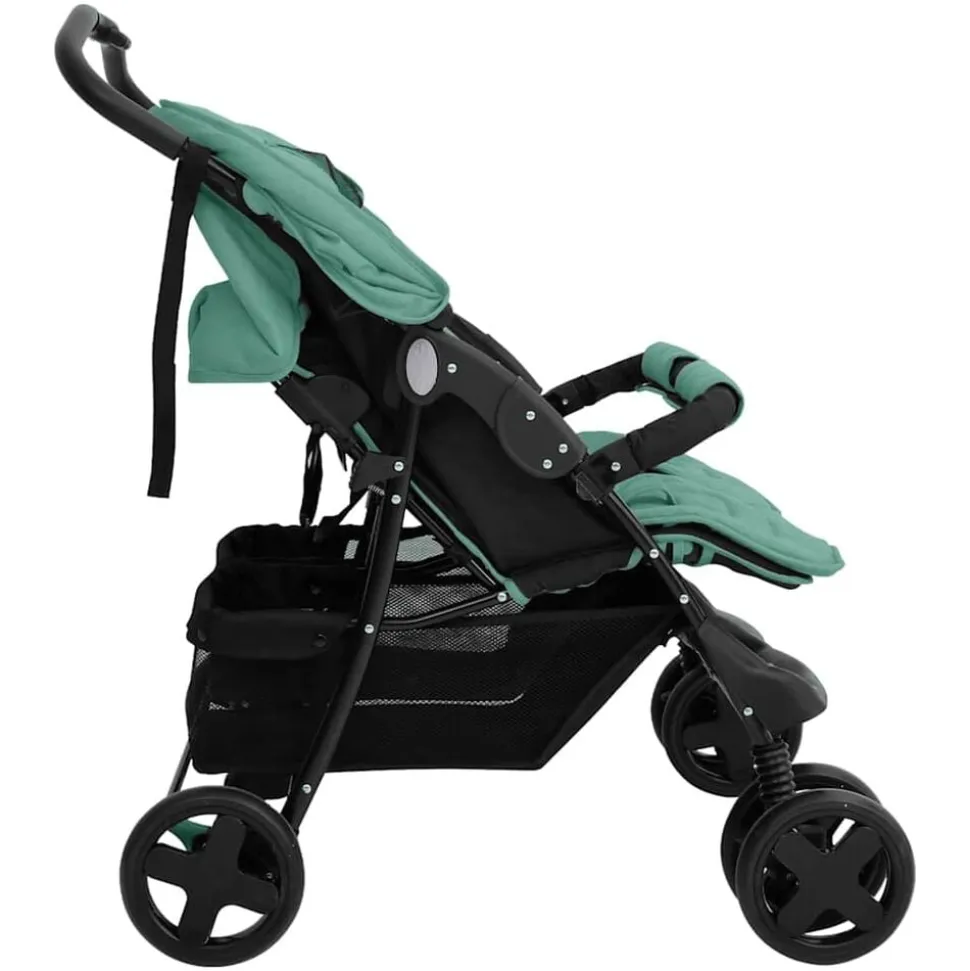 vidaXL Tweelingkinderwagen staal groen