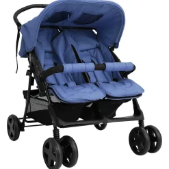 vidaXL Tweelingkinderwagen staal marineblauw