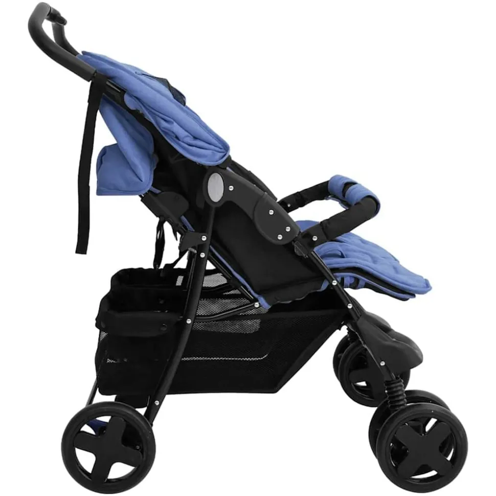 vidaXL Tweelingkinderwagen staal marineblauw