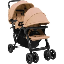 vidaXL Tweelingkinderwagen tandem staal taupe