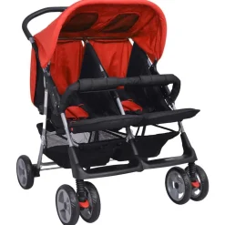 vidaXL Tweelingwagen staal rood en zwart