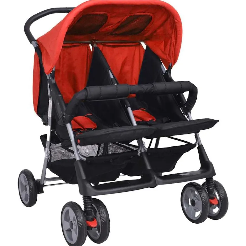 vidaXL Tweelingwagen staal rood en zwart
