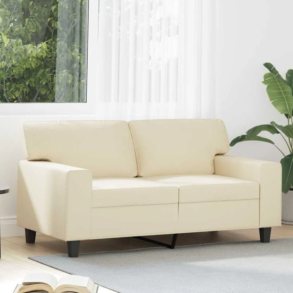 vidaXL Tweezitsbank 120 cm kunstleer crèmekleurig