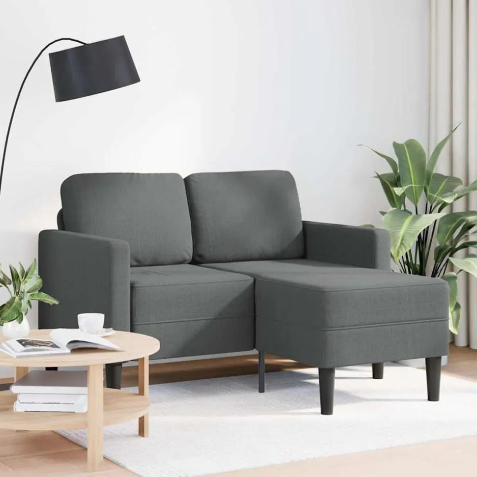 vidaXL Tweezitsbank met chaise longue L-vorm donkergrijs 125 cm stof