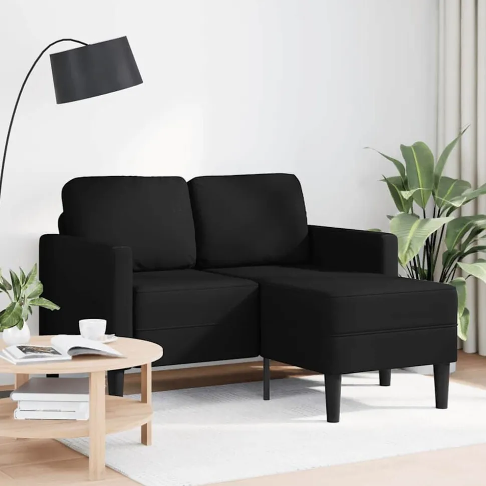 vidaXL Tweezitsbank met chaise longue L-vorm zwart 125 cm kunstleer