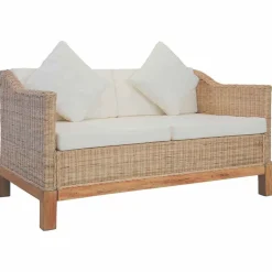 vidaXL Tweezitsbank met kussens natuurlijk rattan