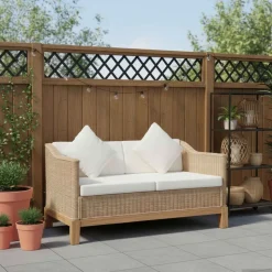 vidaXL Tweezitsbank met kussens natuurlijk rattan