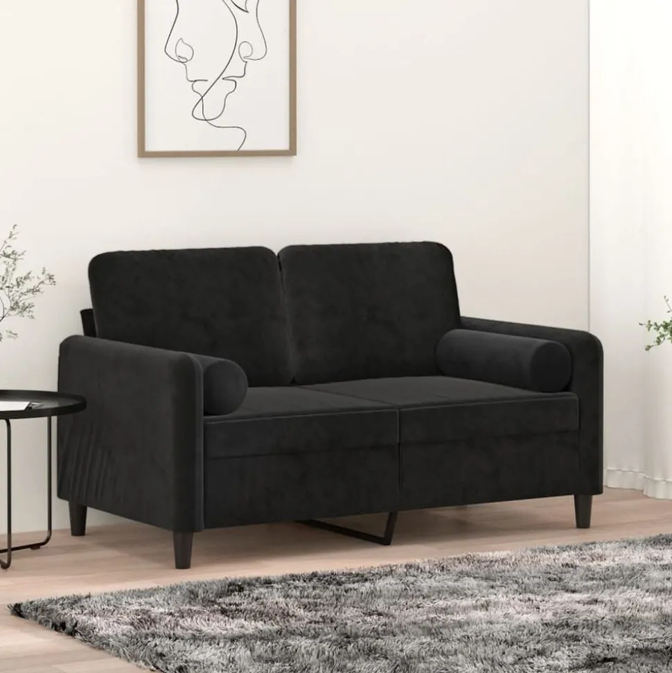 vidaXL Tweezitsbank met sierkussens 120 cm fluweel zwart