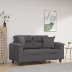 vidaXL Tweezitsbank met sierkussens 120 cm kunstleer grijs