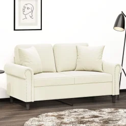 vidaXL Tweezitsbank met sierkussens 120 cm fluweel crèmekleurig