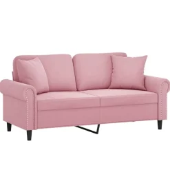 vidaXL Tweezitsbank met sierkussens 140 cm fluweel roze