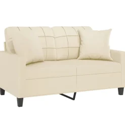 vidaXL Tweezitsbank met sierkussens 120 cm kunstleer crèmekleurig