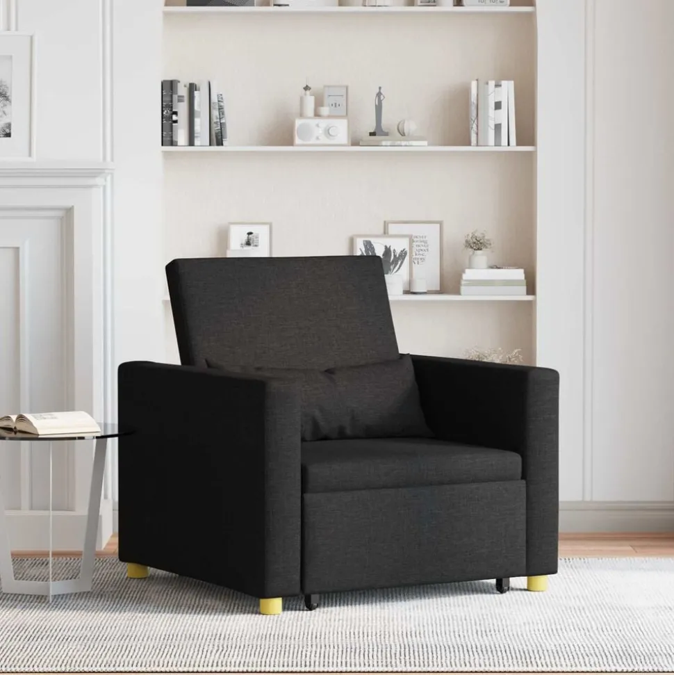 vidaXL Uittrekbaar slaapbank eenpersoons Zwart 90 x 165 x 87 cm Stof