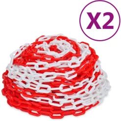 vidaXL Veiligheidskettingen 2 st 30 m kunststof rood en wit