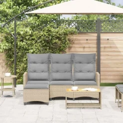 vidaXL Verstelbare tuinbank met kussens L-vormig beige poly rattan