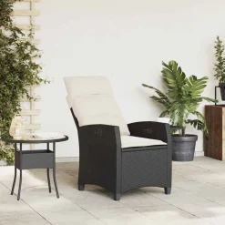 vidaXL Verstelbare tuinstoel met bijzettafel poly rattan zwart