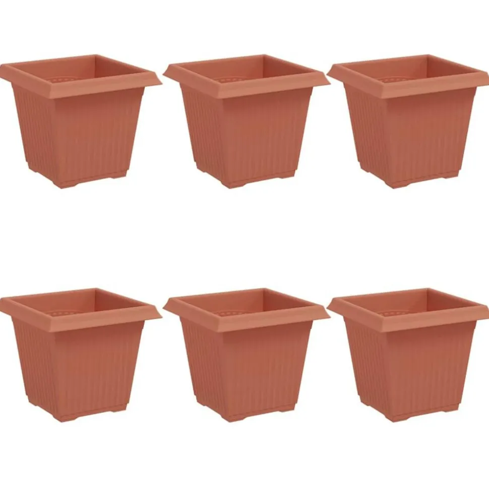 vidaXL Vierkante Bloempot 6 pcs Baksteenrood 16 x 16 x 14 cm Kunststof