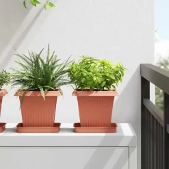 vidaXL Vierkante Bloempot 6 pcs Baksteenrood 16 x 16 x 14 cm Kunststof