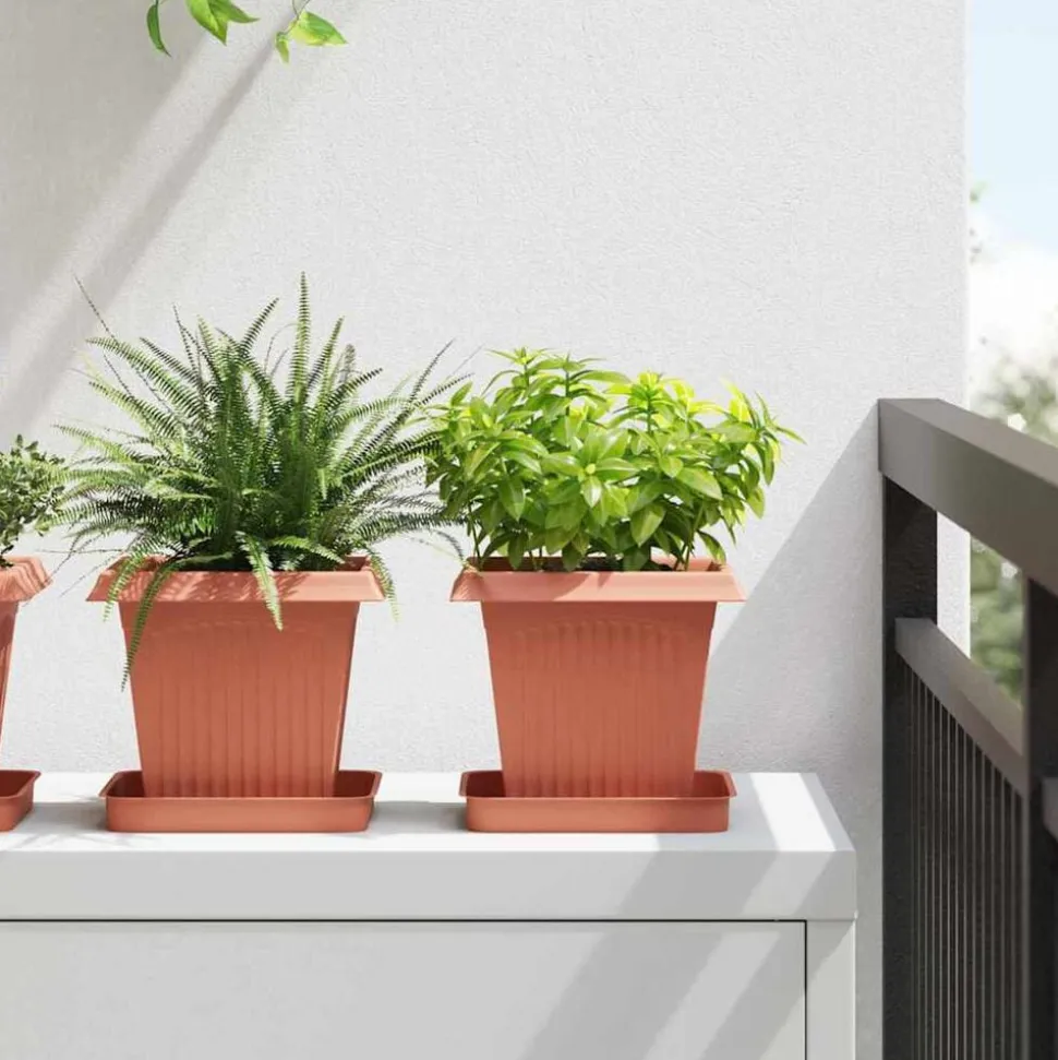 vidaXL Vierkante Bloempot 6 pcs Baksteenrood 16 x 16 x 14 cm Kunststof