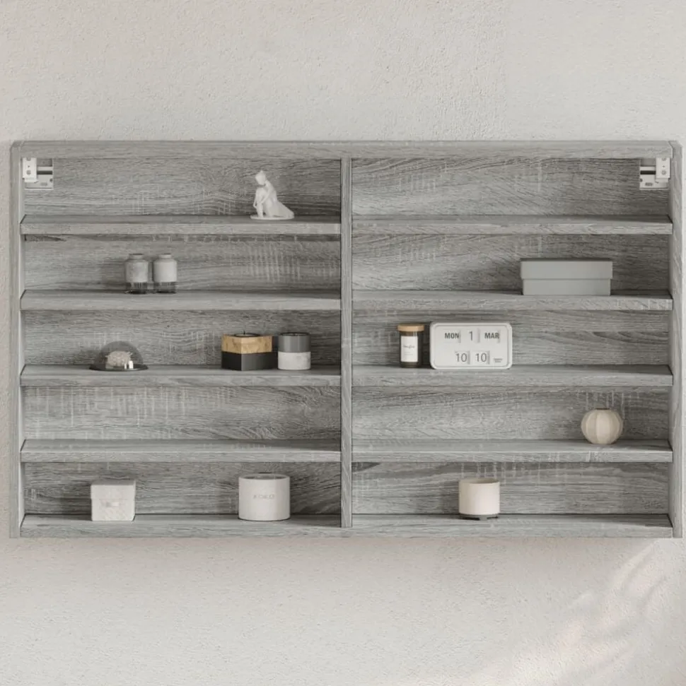 vidaXL Vitrinekast 100x15x58 cm bewerkt hout grijs sonoma eikenkleurig