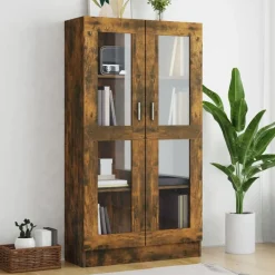 vidaXL Vitrinekast 82,5x30,5x150 cm bewerkt hout gerookt eikenkleurig