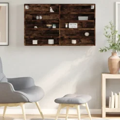 vidaXL Vitrinekast 100x15x58 cm bewerkt hout gerookt eikenkleurig