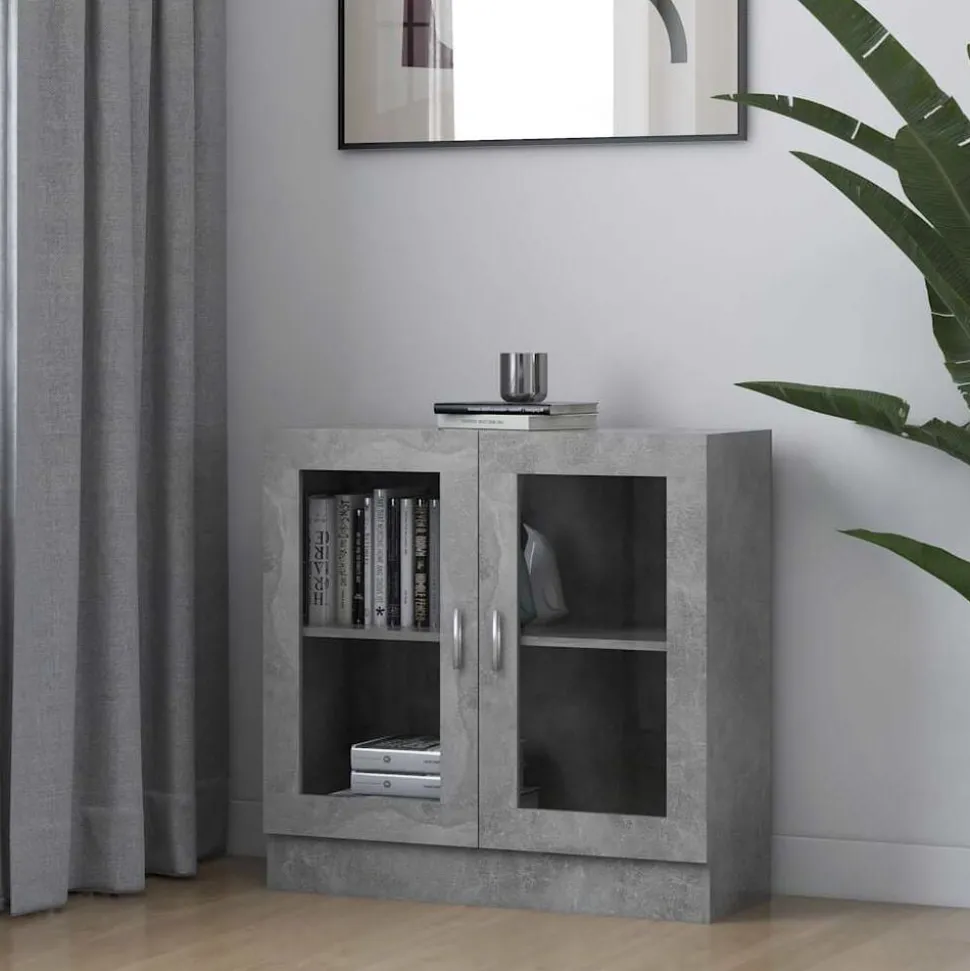 vidaXL Vitrinekast 82,5x30,5x80 cm bewerkt hout betongrijs