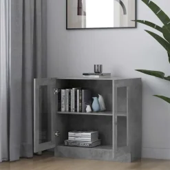 vidaXL Vitrinekast 82,5x30,5x80 cm bewerkt hout betongrijs